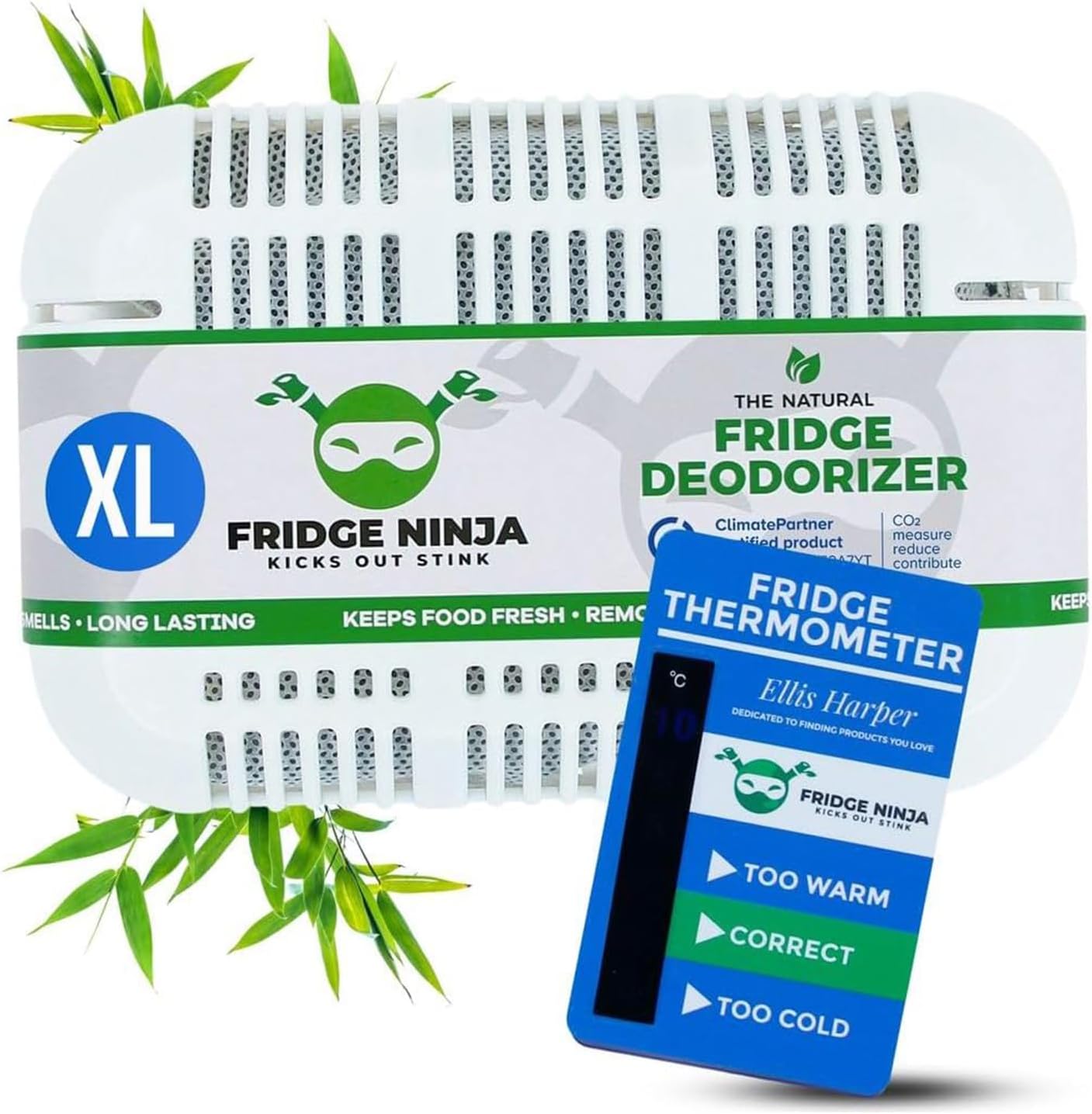 Fridge Ninja Fridge Deodoriser and Freshener - Unscented Natural Activated Charcoal, Lasts Up to 12 Months, Odour Eliminator, Smell Remover & Scent Absorber, Fridge Accessories for Freshness - XL Size