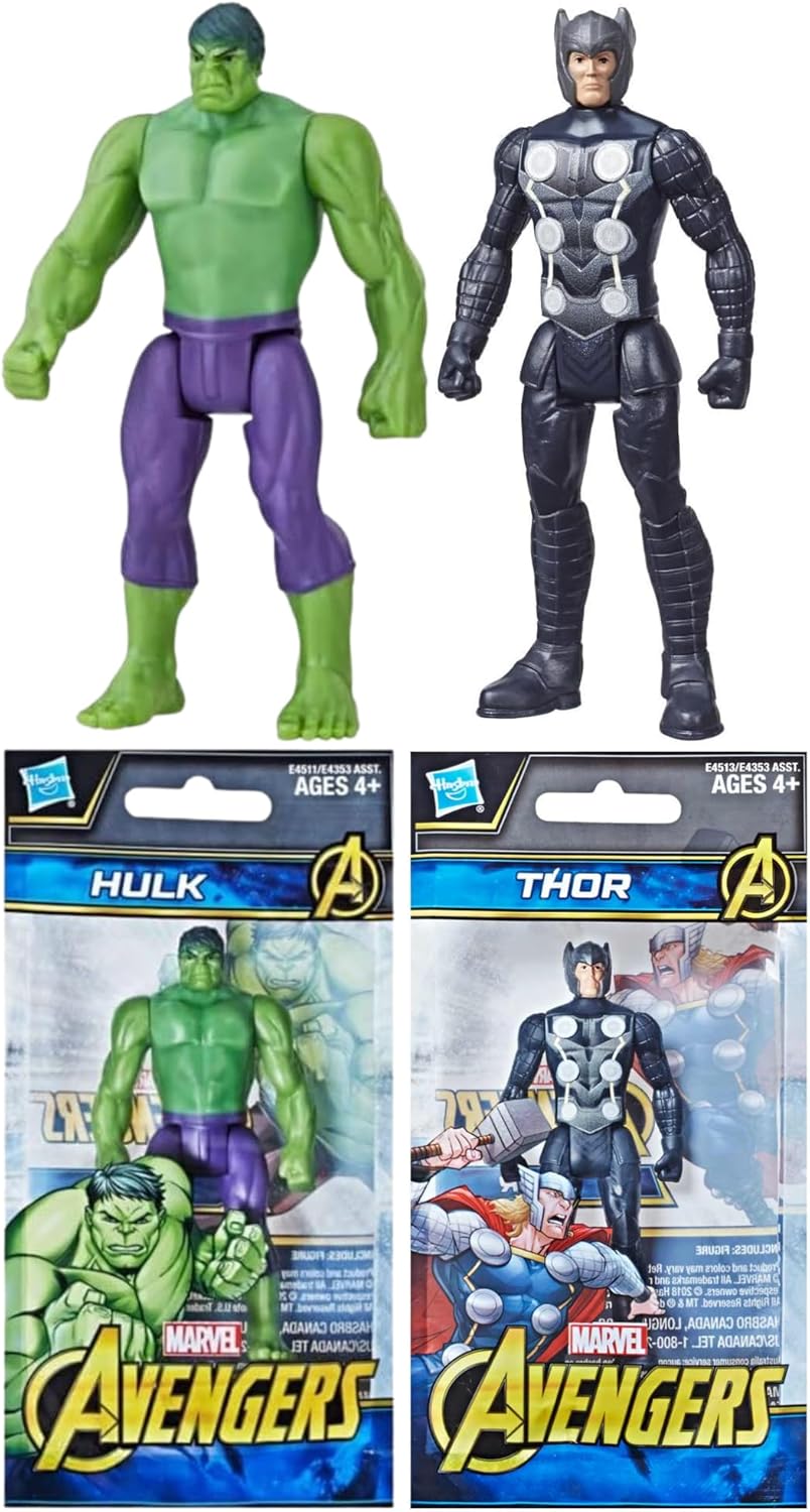 Toptoys2u Bargain Bundles Marvel-Avengers Miniature Articulated 9.5cm Toy Action Figures Bundle - Pack of 2 - Hulk & Thor