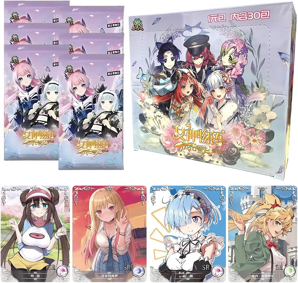 Goddeess Story Trading Cards,150PCS Goddeess Story Anime Cards Collectible Cards Anime Card Booster Pack Card Game Trading Cards Anime Playing Cards Birthday Gift for Children (30 Packs,5 Cards/Pack)