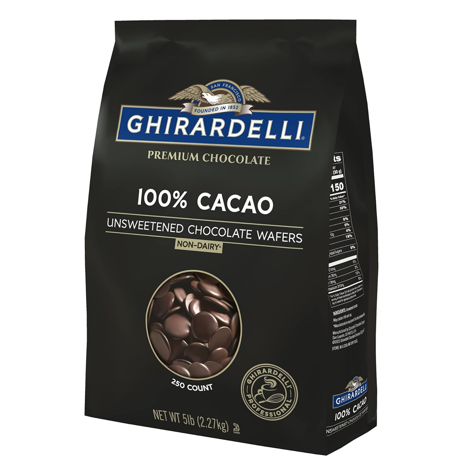 Ghirardelli Chocolate Company 100% Cacao Unsweetened Wafers, 5lb. Bag (Pack of 1)