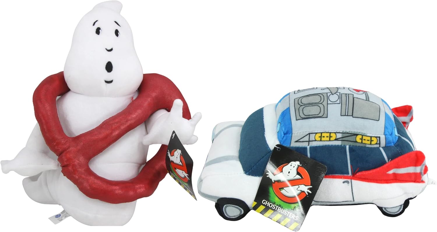 Toptoys2u Bargain Bundles Ghostbusters - Super Soft Plush - 11" No Ghost Logo & 9" Soft Plush Ghostbuster Toy Car Ecto 1 - Set of 2
