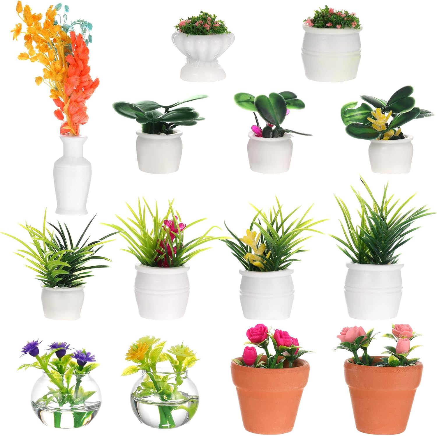 IMIKEYA Miniature Dollhouse Plant Flowers: 15pcs Mini Dollhouse Potted Plants Artificial Tiny Plants Fake Greenery Ornament Potted Plant Flower Model Micro Landscape Dollhouse Furniture Decor