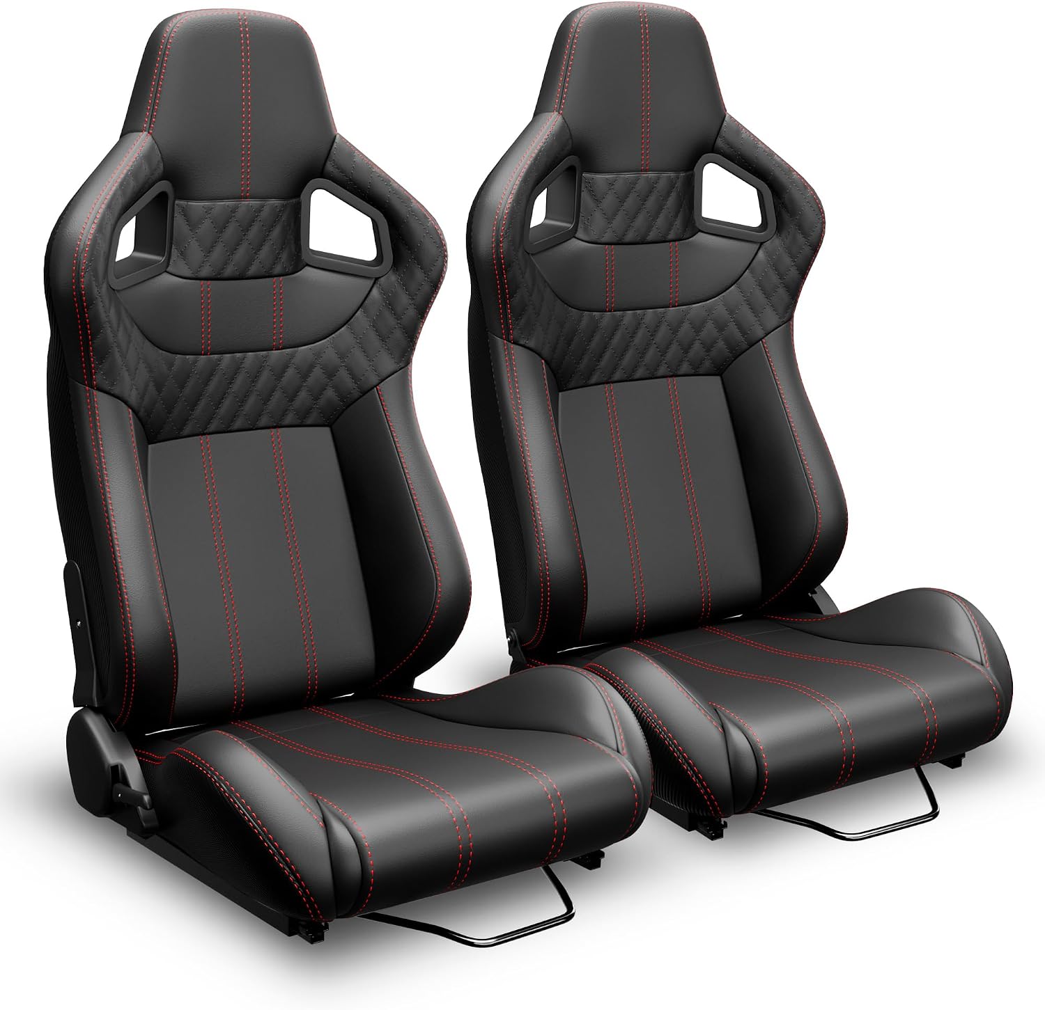 2 Pcs Adjustable Universal Racing Seats with Double Sliders, Reclinable Bucket Seats, 1 Pair of Sport Seats for Vehicles (Black U)