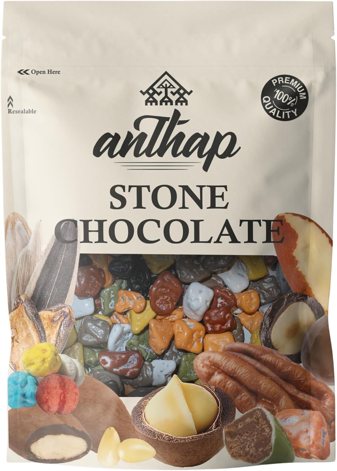 Anthap Stone Chocolate, Pebbles, Perfect with Coffee, Treats for Adults, Unique Shape, Colorful Candy Coating, Delicious Surprise, Ideal for Gifting & Sharing, 500g
