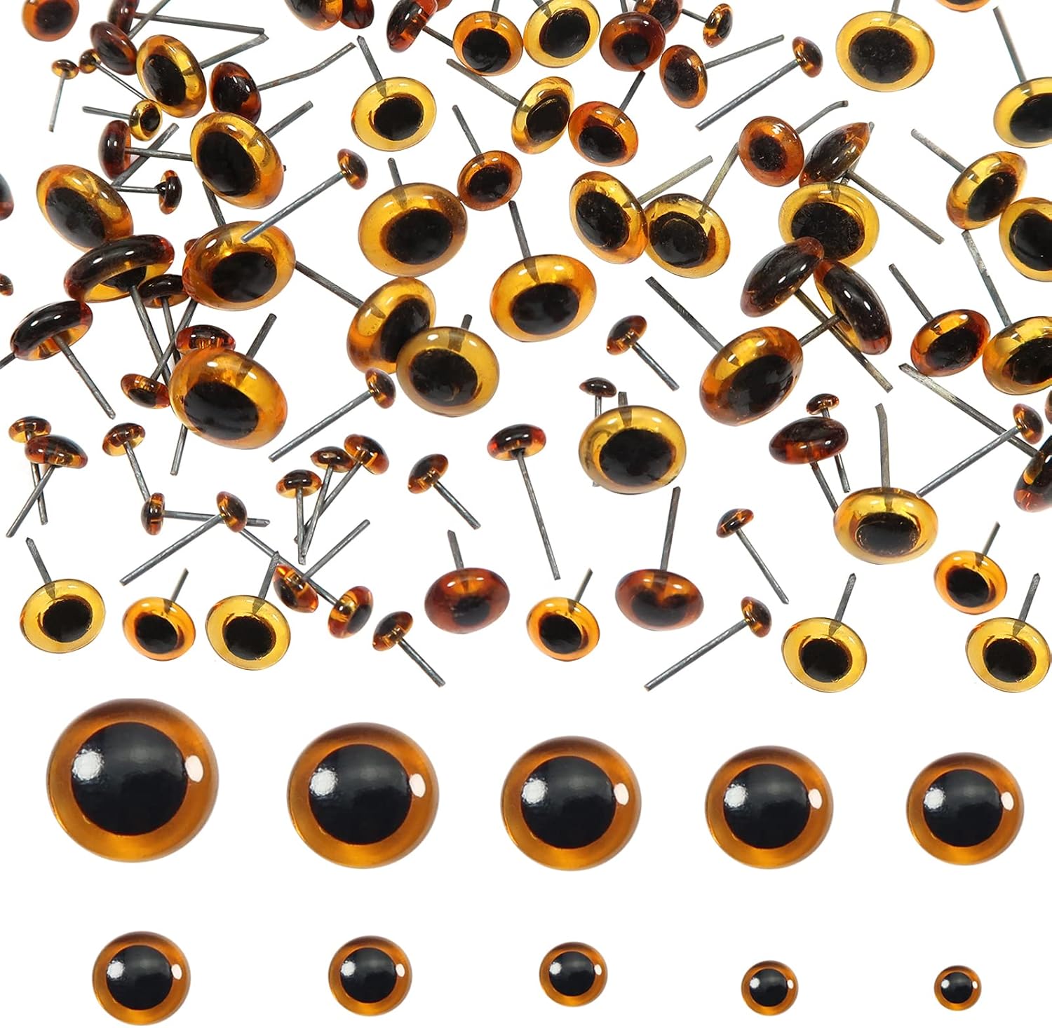 TOAOB 100pcs Deep Brown Glass Eyes Kits Craft Eyes 3mm to 12mm for Doll Making Needle Felting Crafts