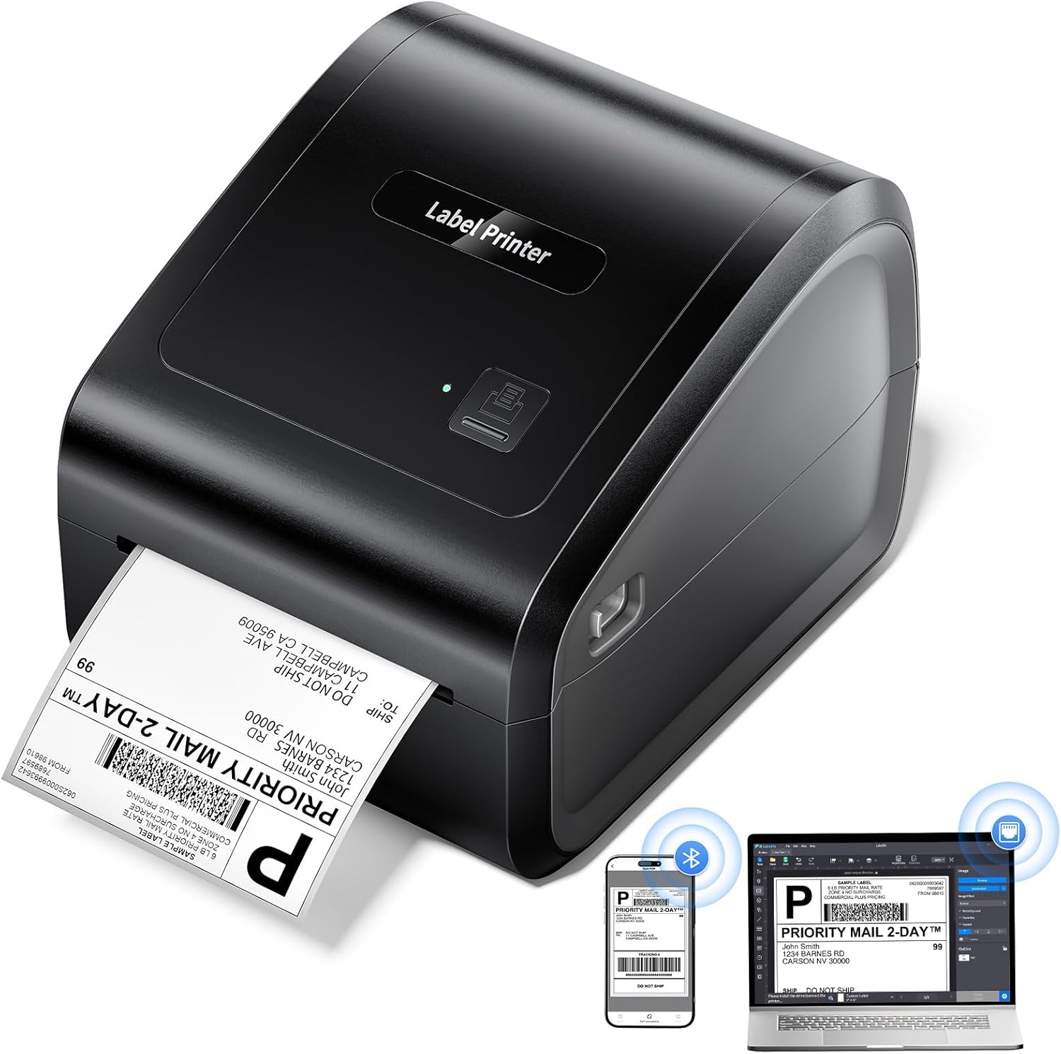 Bluetooth Thermal Label Printer 4x6, Ethernet Shipping Label Printer, D550 Pro Wireless Thermal Labels Printers for Small Business, Office, Home, Support Bluetooth/Ethernet/USB