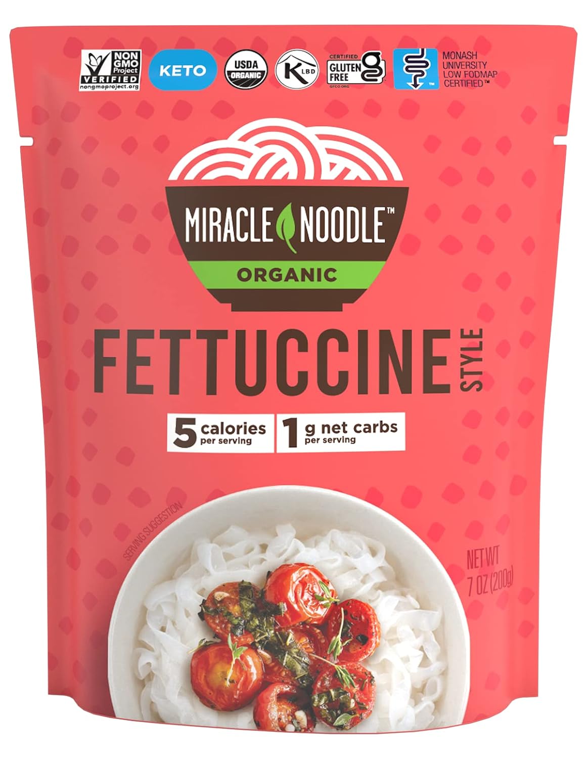 Miracle Noodle Organic Ready To Eat Fettuccine Noodles, Low Calorie, Vegan Friendly, Kosher, Keto & Paleo, USDA Certified Organic, Gluten Free & Non-GMO, 7 Ounce (Pack of 6)