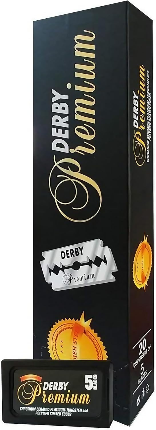 DERBY TOKAI Premium 100 Double Edge Razor Blades, Black, DBYBLK, 5 Count (Pack of 20)