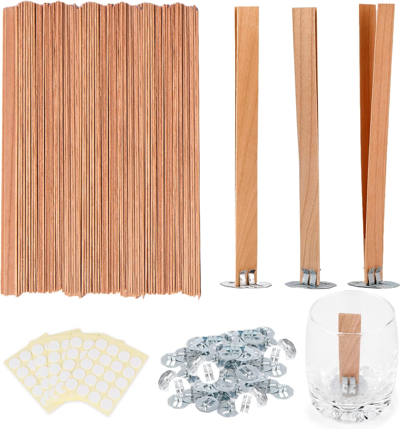 Ziosxin 800pcs Smokeless Cherry Wood Candle Wicks-Long Lasting Flame-Easily Burn, Candle Cores with Stand and Glue Dot