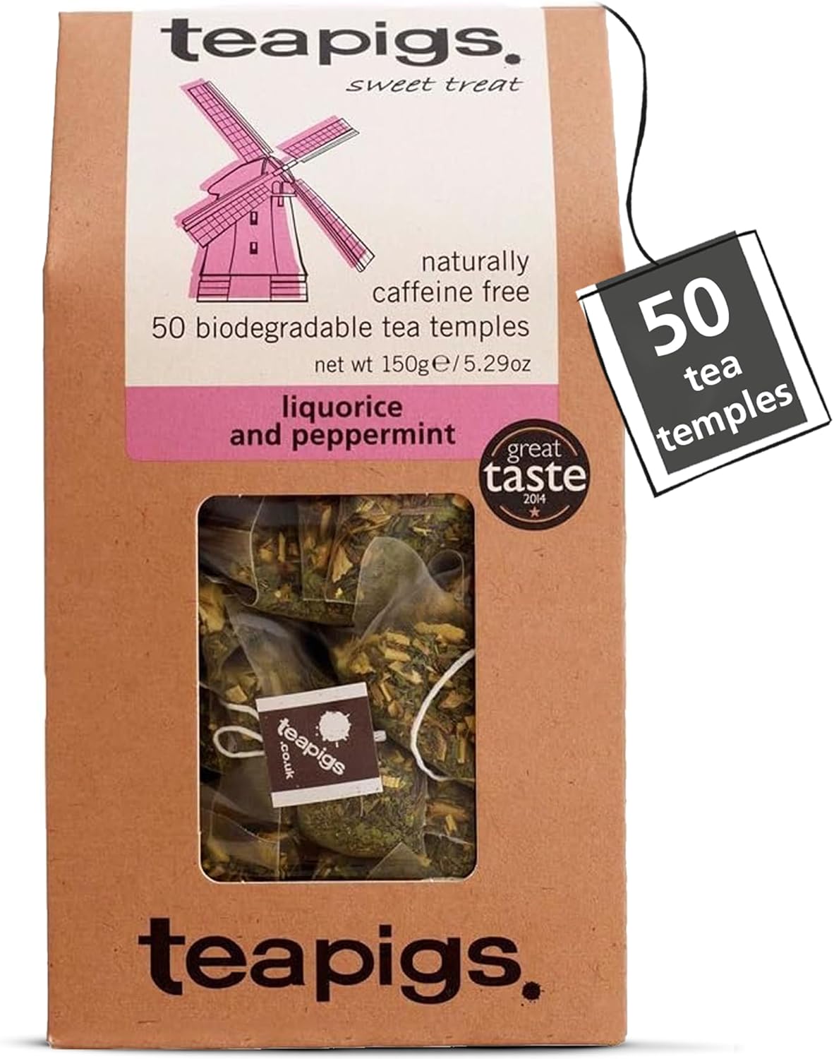 teapigs Liquorice & Peppermint Herbal Tea Bags - Caffeine-Free & Plastic-Free - Great Taste Award-Winning Blend - Naturally Sweet & Refreshing - 50 Eco-Friendly Biodegradable Tea Temples (1 Pack)