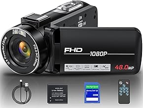 Video Camera Camcorder, Full HD 1080P Camcorder 48MP 16X Digital Video Camera for YouTube, 3.0 Inch IPS Screen Vlogging Camera Recorder with Remote Control, 32GB Card and Battery
