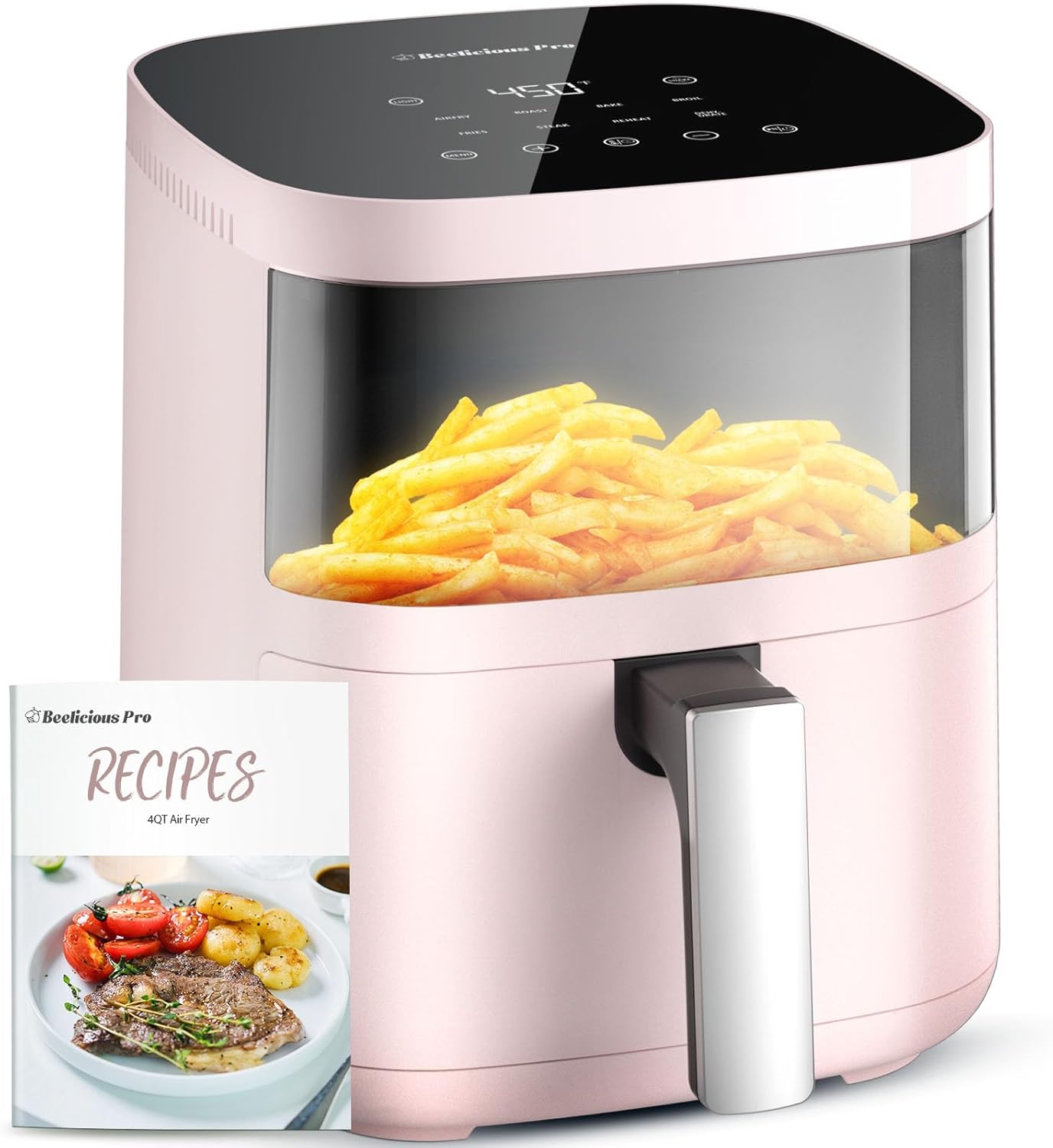 Air Fryer, Beelicious 8-In-One Smart Compact 4QT Air Fryers, with Viewing Window,Shake Reminder,450°F Digital Airfryer with Flavor-Lock Tech,Dishwasher-Safe & Nonstick,Fit for 1-3 People,Pink