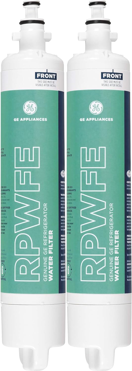 GE RPWFE2PK RPWFE Refrigerator Water Filter Certified to Reduce Lead, Sulfur, and 50+ Other Impurities, Replace Every 6 Months for Best Results, Pack of 2, 2 Count (Pack of 1), White