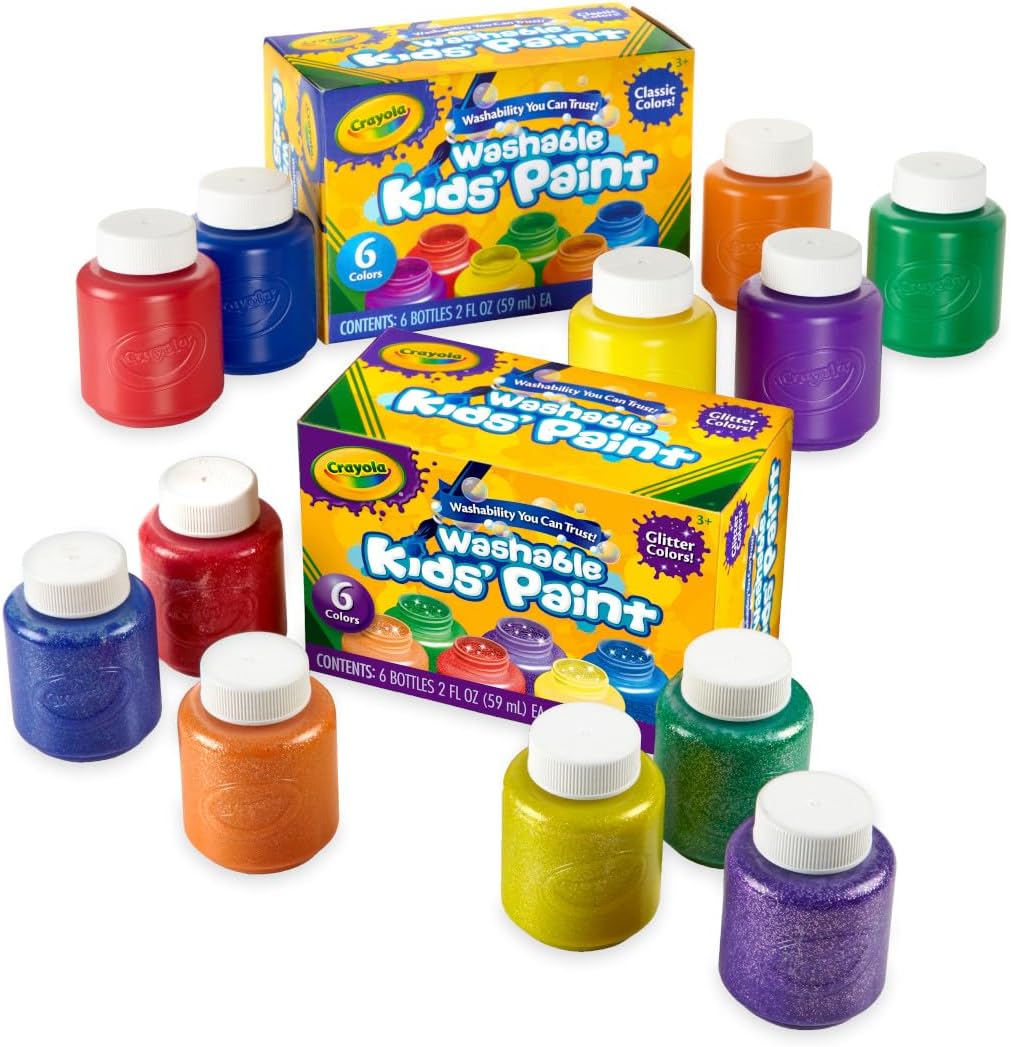 Crayola Washable Kids Paint Set (12ct), Classic and Glitter Paint for Kids, Arts & Crafts Supplies for Classrooms, Toddler Painting Kit, Gifts, Ages 3, 4, 5 [Amazon Exclusive]
