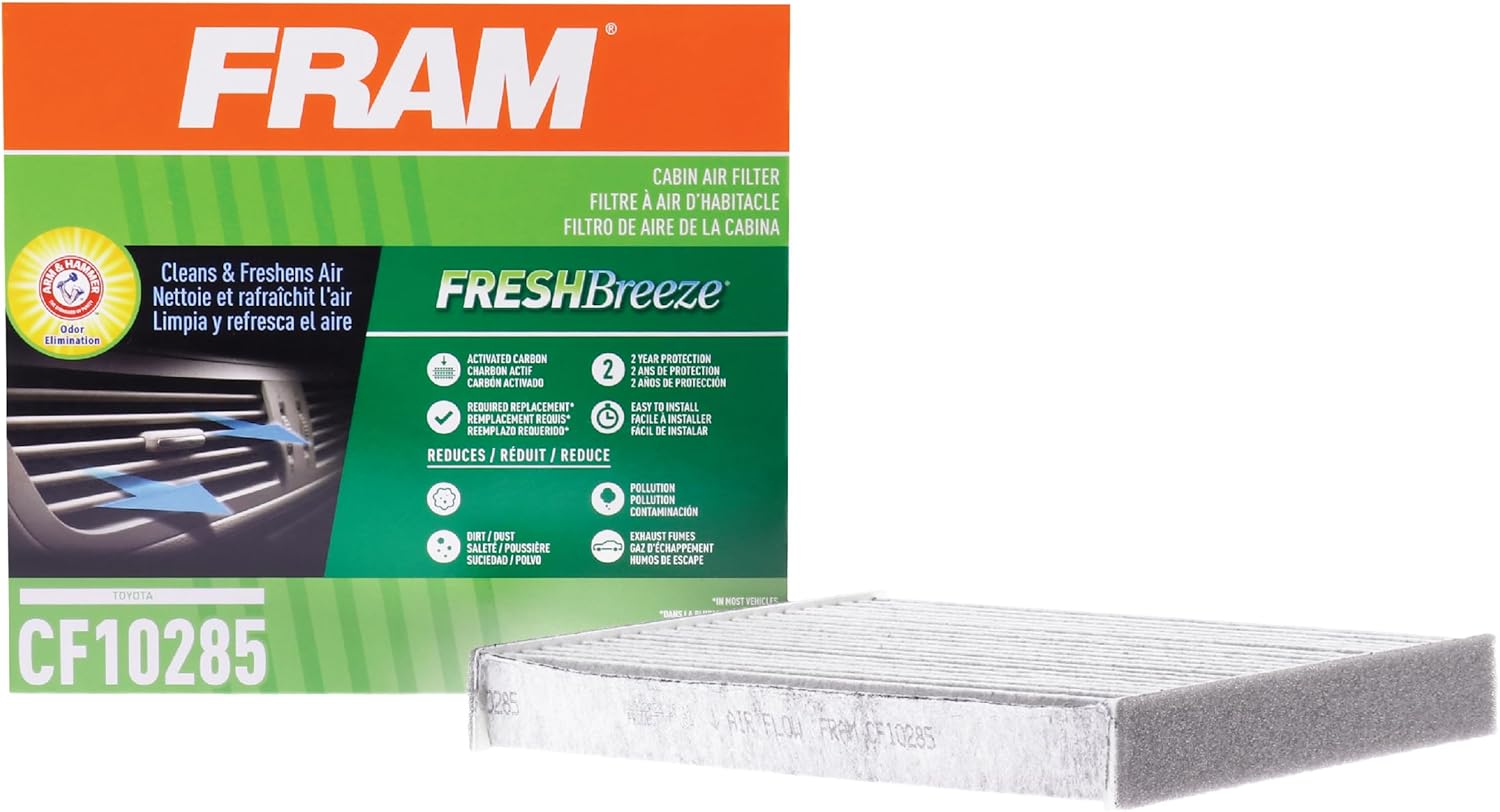 FRAM Fresh Breeze Cabin Air Filter Replacement for Car Passenger Compartment w/Arm and Hammer Baking Soda, Easy Install, CF10285 for Toyota Vehicles , white