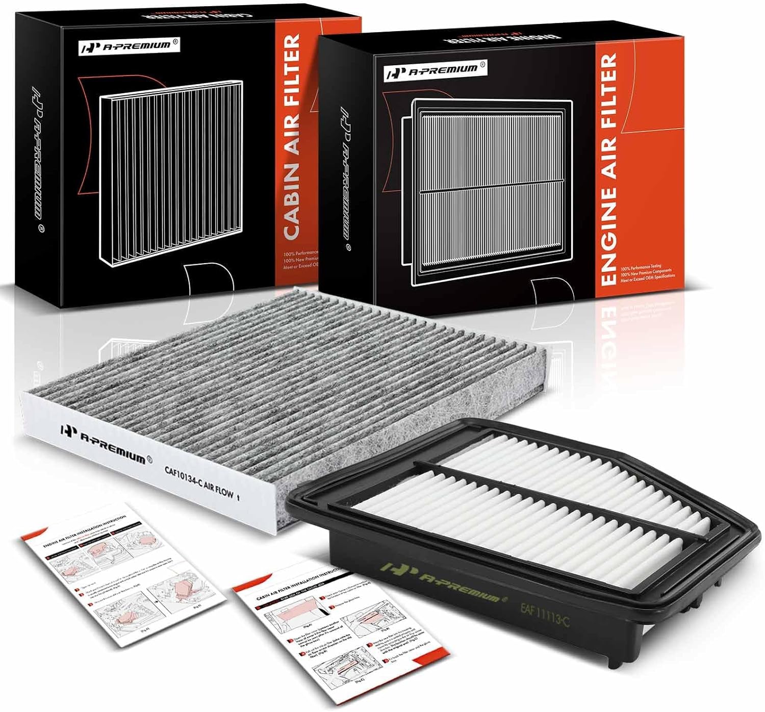 A-Premium 2-PC Engine & Cabin Air Filter with Activated Carbon Compatible with Honda Civic 2012-2015 1.8L & Acura ILX 2013-2015 2.0L
