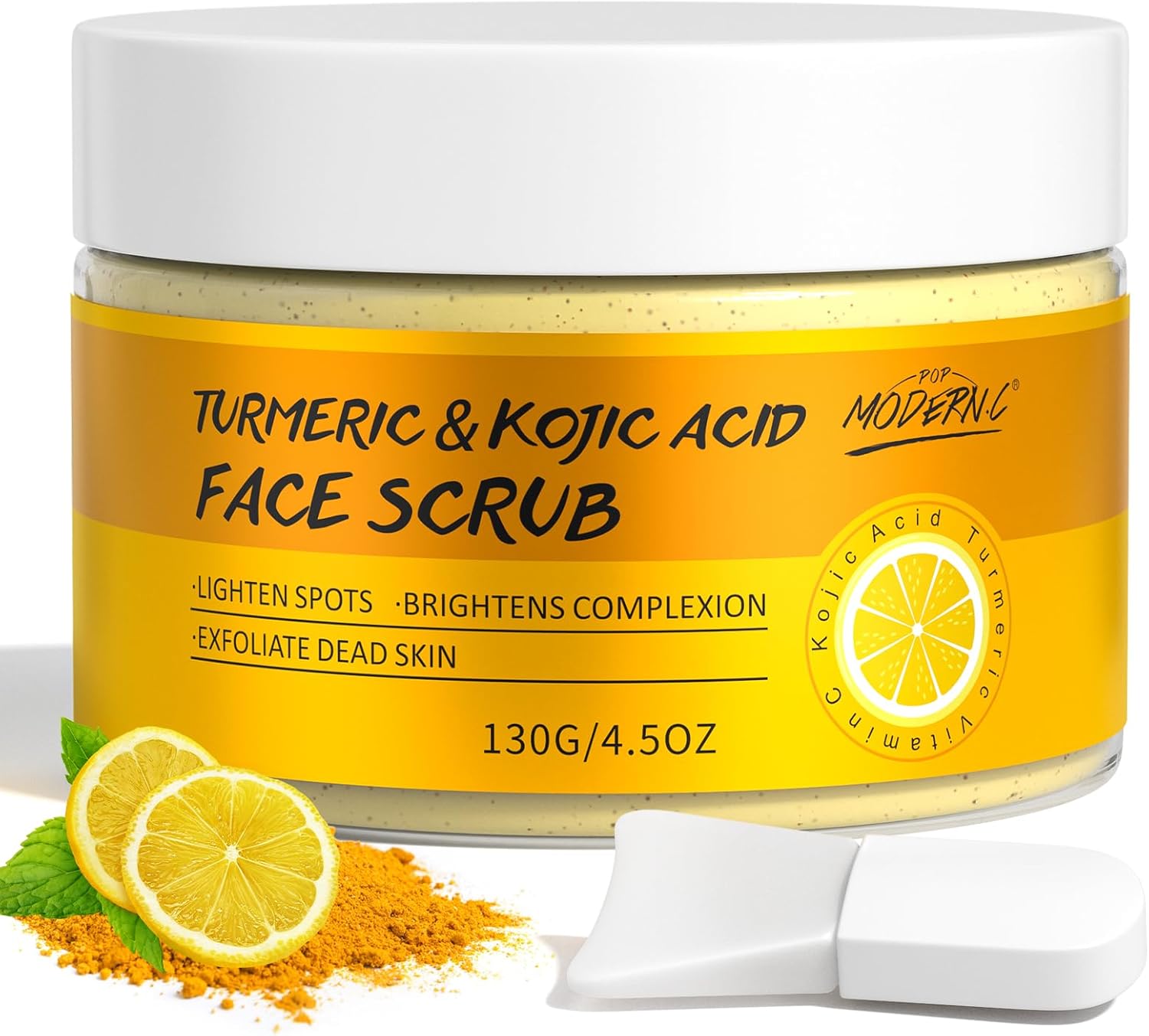 Turmeric and Kojic Acid Face Scrub, Vitamin C Skin Brightening Facial Exfoliator for Dry Oily Skin, Gently Remove Acne Dark Spot Blackheads, Lighten Hyperpigmentation, Smooth and Radiant Skin 130ml