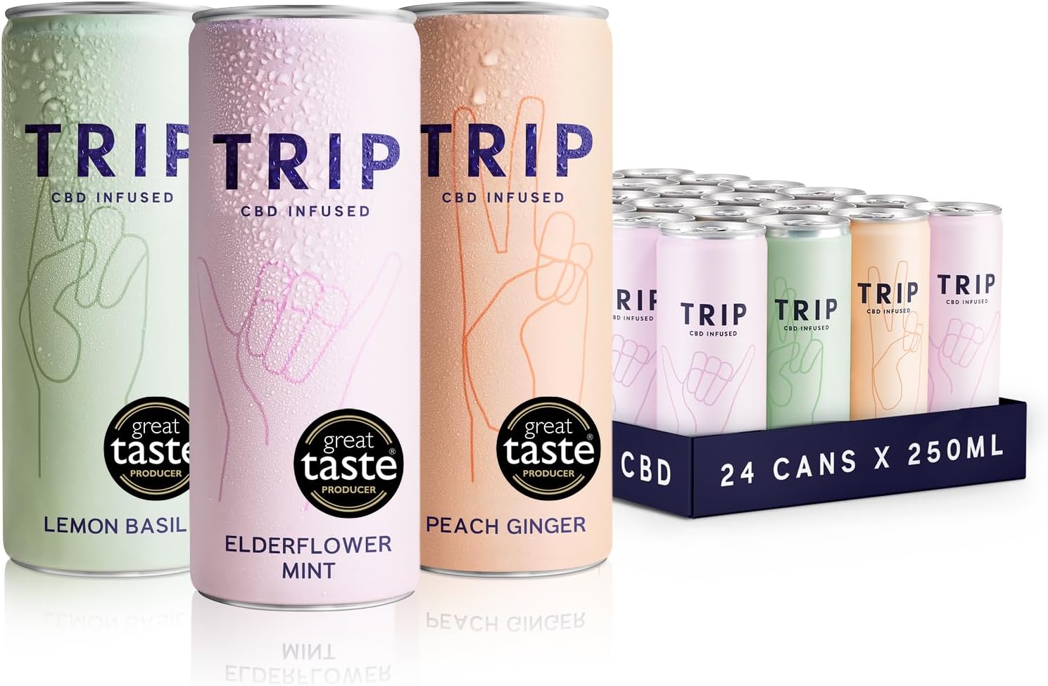 TRIP CBD Drink, Sparkling Mixed Pack Fizzy Drink, Low Calorie, Vegan (Pack of 24 x 250ml)
