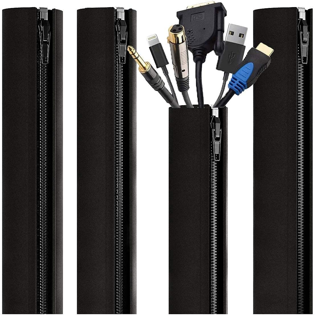 (4) Cable Management Sleeves - Wire Organizer Cable Sleeves and Wrapper Cord Hider, Cord Cover, PC Cable Management – Cord Management and Wire Covers for Cords – Wire Hider, Cord Management
