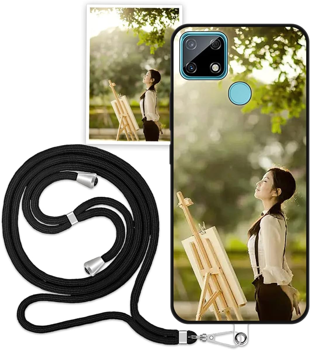 Sunrive Personalised Custom Case compatible with Oppo Realme 7i/Realme C17, Soft TPU matte Shock Absorbing Customised Cover with your own photo, image, Picture, or text black