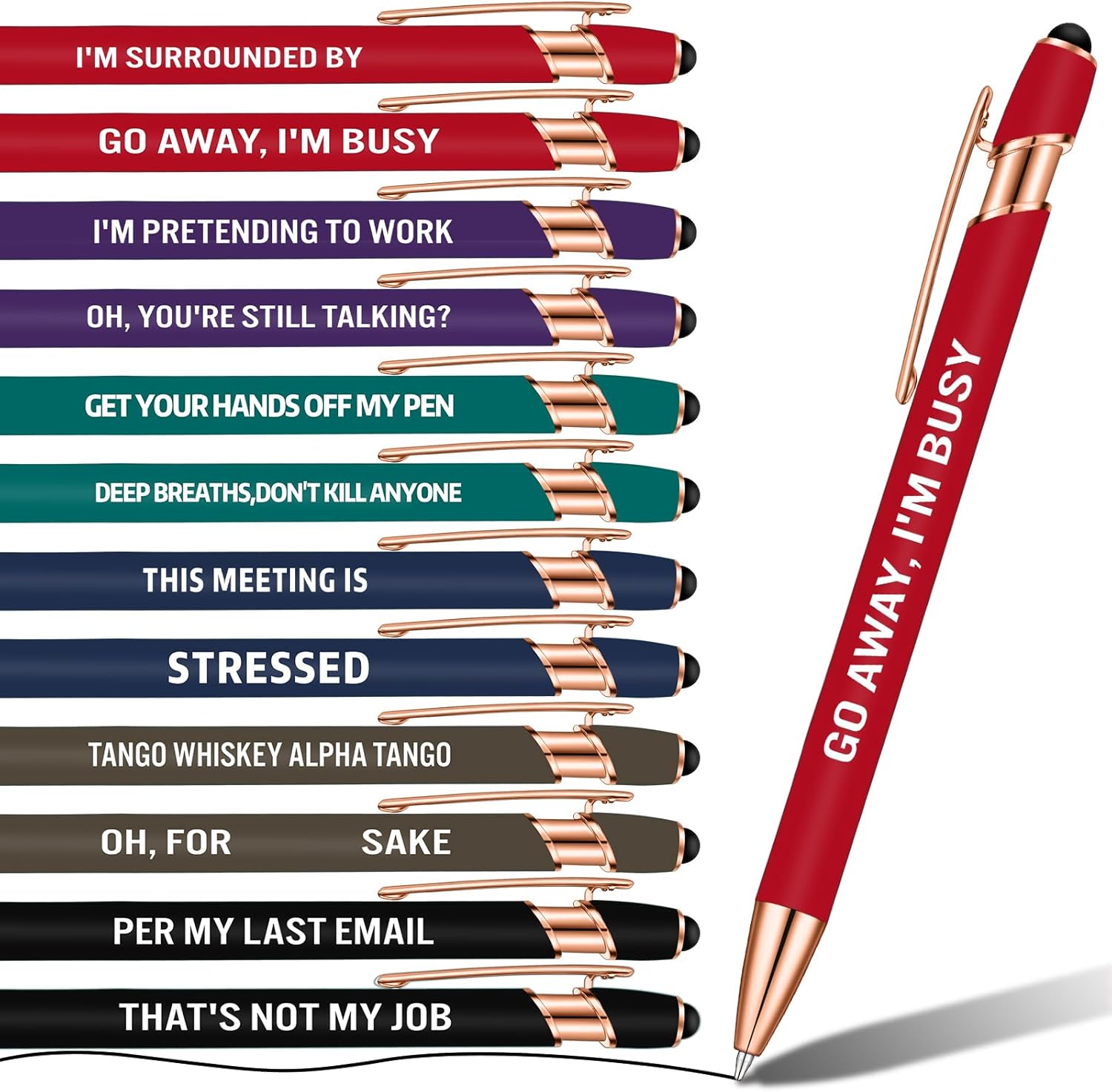 12 Packs Funny Ballpoint Pens Set for Colleagues Funky Stationery Quirky Gift Cheeky Novelty Pens Office Desk Accessories Work Leaving Gift for Colleagues Teachers Adults (Multi Colors,Stylus Style)