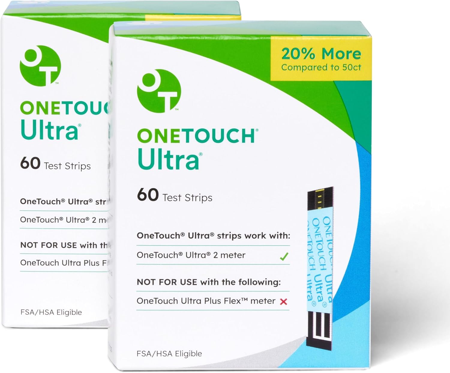 OneTouch Ultra Test Strips for Diabetes - 120 Count Diabetic Test Strips | Blood Sugar Test Strips for Blood Glucose Monitor Kit (2 Boxes, 60 Diabetes Test Strips Each)