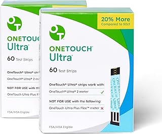 OneTouch Ultra Test Strips for Diabetes - 120 Count Diabetic Test Strips | Blood Sugar Test Strips for Blood Glucose Monitor Kit (2 Boxes, 60 Diabetes Test Strips Each)