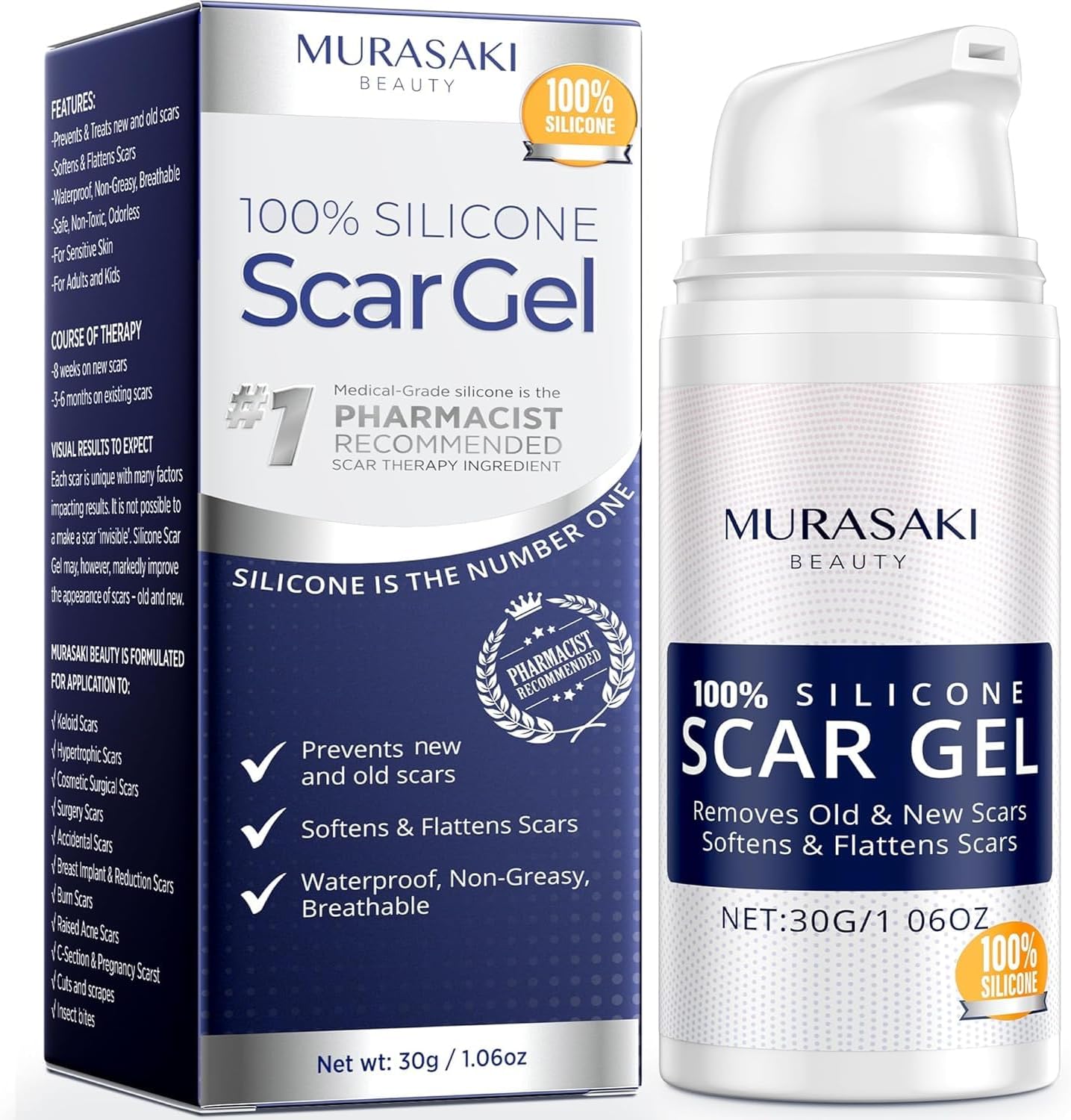100% Silicone Scar Gel 30g - Advanced Scar Gel for Surgical Scars, C-Section, Stretch Marks, Injury, Burns, Keloids, Old and New Scars