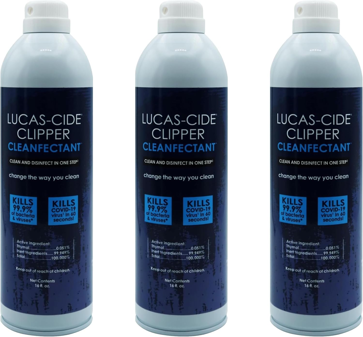 LUCAS-CIDE Cleaner, Cool and Care Clipper Spray, Sanitizer for Hair Clippers, Salon & Household Essentials 16 Fl Oz - Set of 3