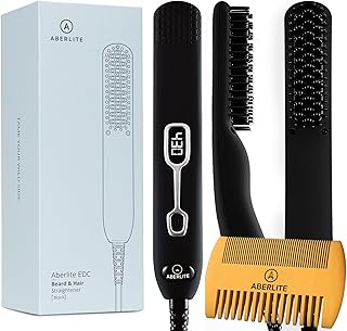 Aberlite EDC - Men's Professional Heated Beard Straightening Brush and Grooming Tool (for 0.5 inch plus Beards) (Black)