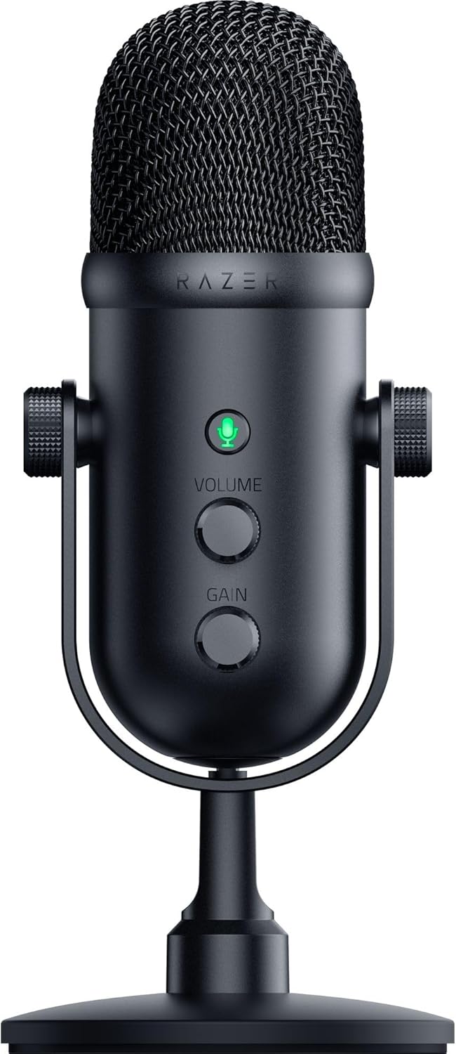 Razer Seiren V2 Pro - Professional-Grade USB Microphone for Streamers (Dynamic Microphone, High Pass Filter, Mic Monitoring, Built in Shock Absorber & Mic Windsock, Gain Control & Mute Button) Black
