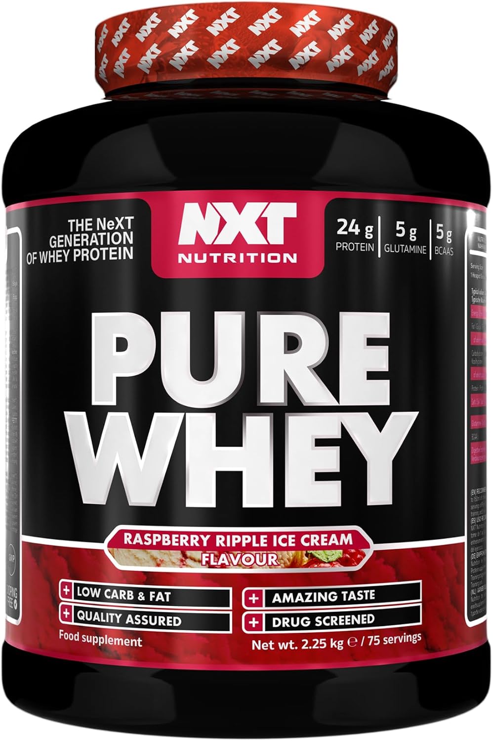 NXT Nutrition Pure Whey 2.25kg | Whey Protein | Muscle Growth and Recovery | 75 Servings | All Flavours | (Raspberry Ripple)