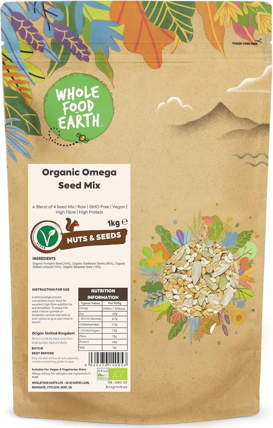 Organic Omega Seed Mix - 1kg - A Blend of 4 Seed Mix - High Fibre - High Protein - Certified Organic