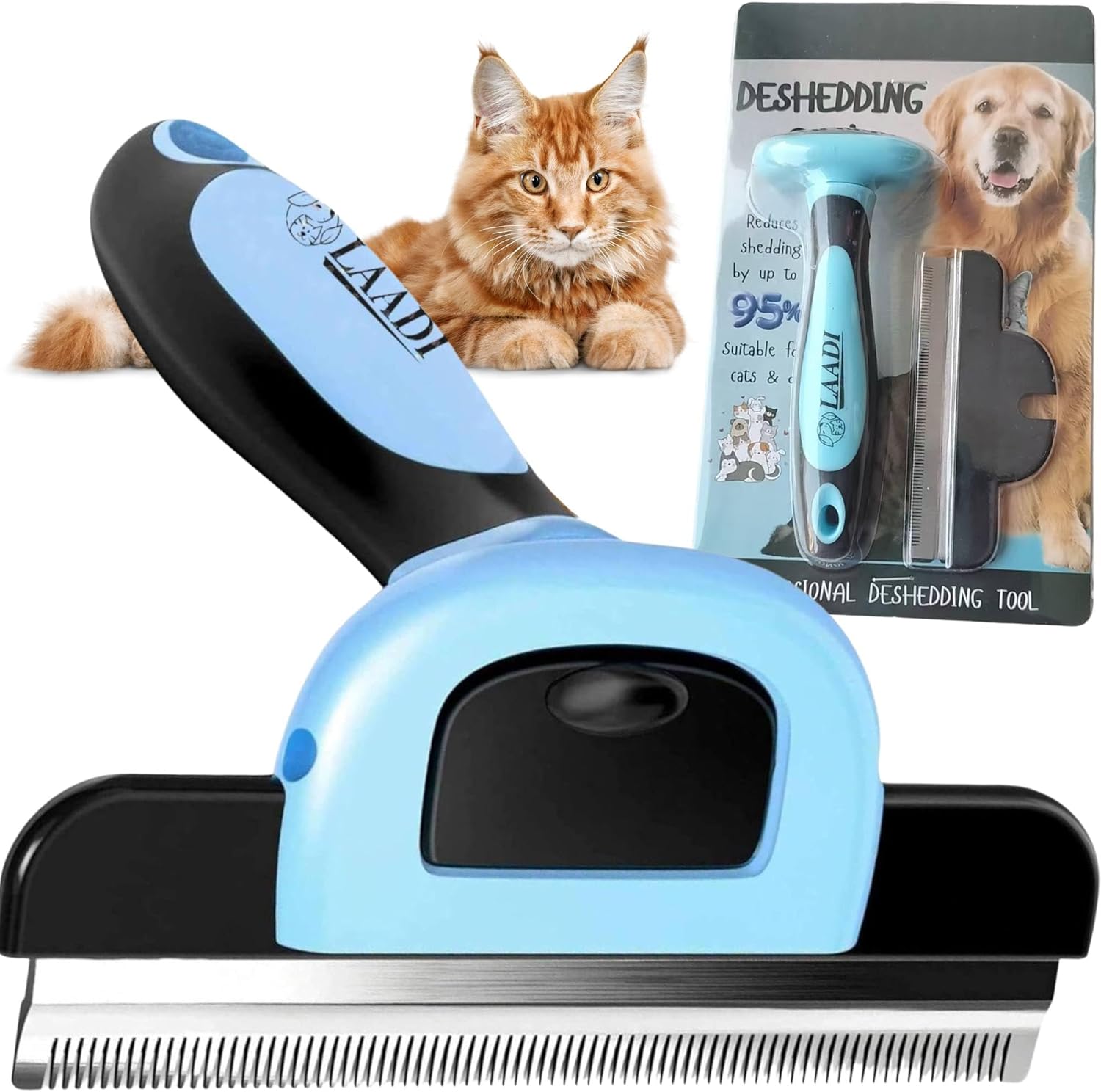Laadi Deshedding Tool for Dogs and Cats - Reduces Shedding by Up to 95% in Less Than 10 Minutes—best Choice for Grooming and Deshedding Your Lovely Pets. Dog Cat Horse Rabbit Brush.