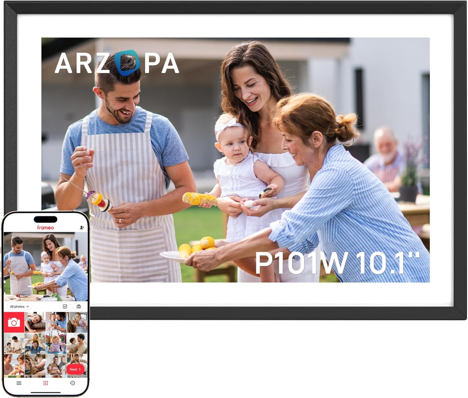 ARZOPA Frameo Digital Picture Frame 10.1 Inch Smart WiFi Digital Photo Frame 32GB with 1280x800 IPS Touch Screen, Auto-Rotate and Slideshow, Easy Setup to Share Photos Or Videos from Anywhere Anytime