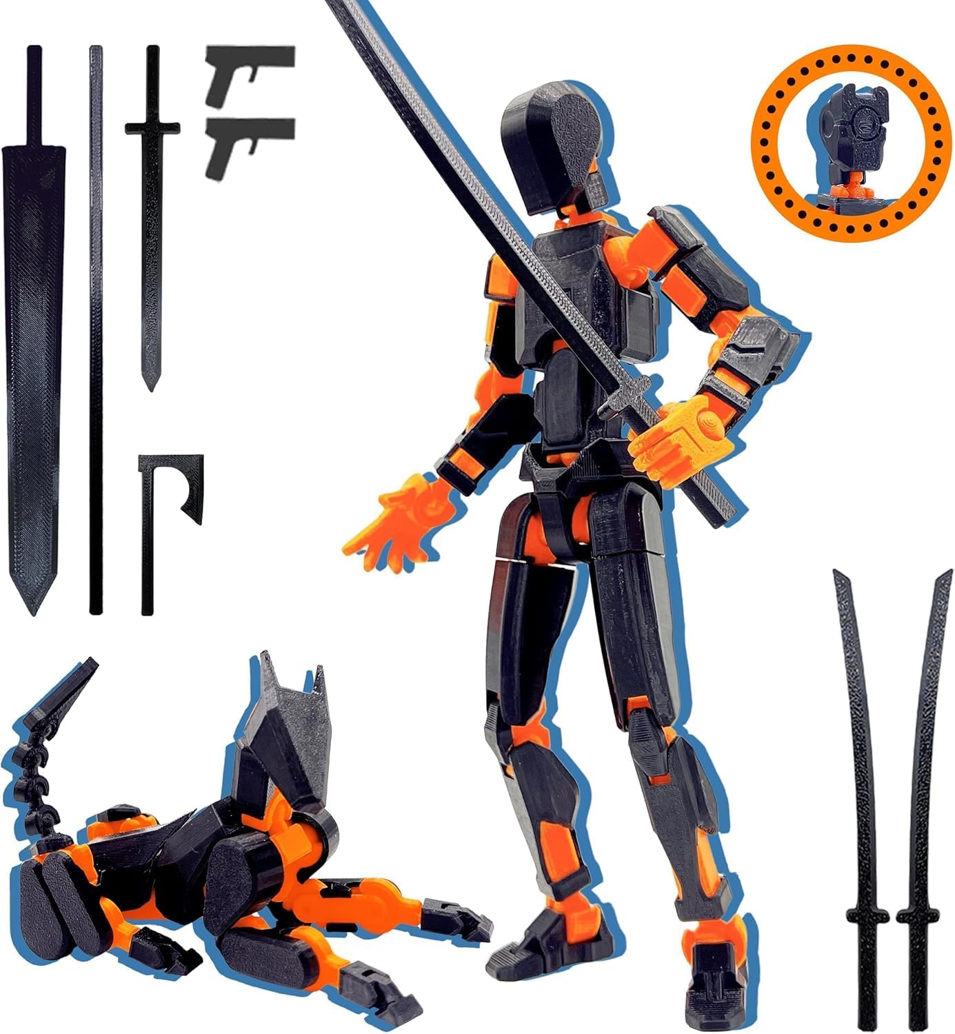 Starnearby T13 Assembly Completed Stick Titan Lucky Dummy 13 Action Figure, 3D Printed Robot & Animal Dog Set with A New Head Design, Kids' Gift Stop Motion Figures DIY Desktop Decoration (Orange)