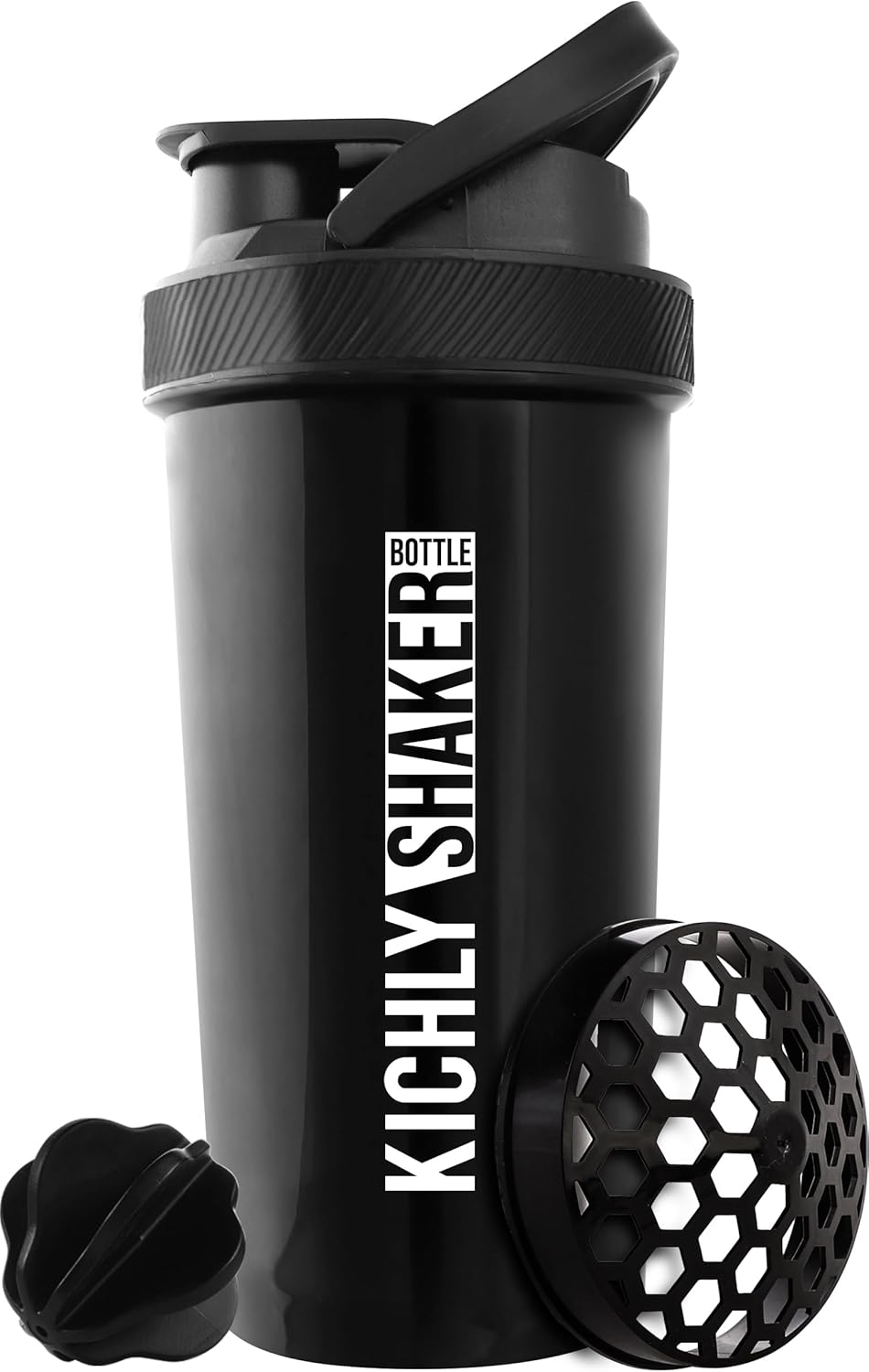 Shaker Bottle 1 Pack - 28 Ounce Plastic Protein Shaker Bottle for Pre & Post workout with Twist & Lock Protein Box Storage (Black)