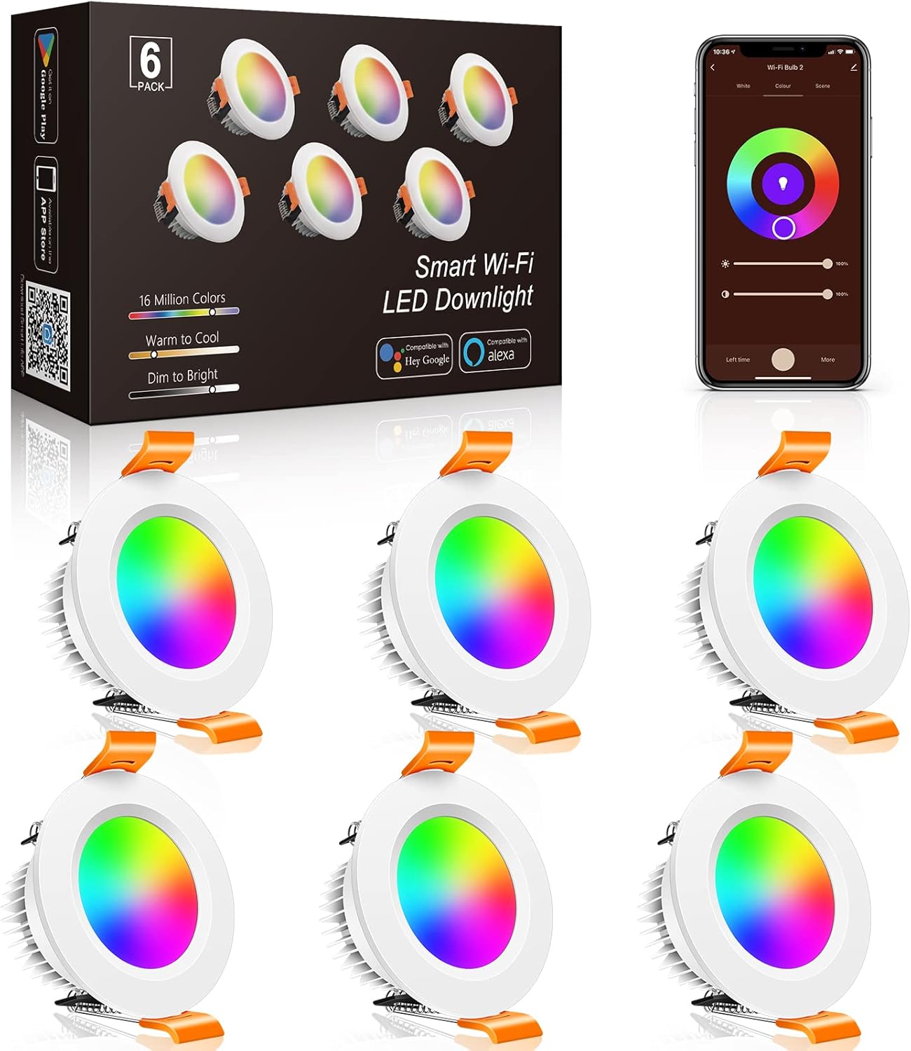 inShareplus Smart Recessed Lighting 2 Inch 6 Pack, WiFi LED Downlight 5W 120V, Dimmable RGBCW 2700-6500K Color Changing, Compatible with Alexa/Google, Ceiling Lights with LED Driver