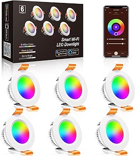 inShareplus Smart Recessed Lighting 2 Inch 6 Pack, WiFi LED Downlight 5W 120V, Dimmable RGBCW 2700-6500K Color Changing, Compatible with Alexa/Google, Ceiling Lights with LED Driver