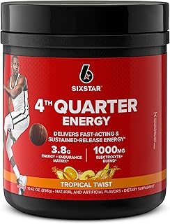 Six Star 4th Quarter Energy Preworkout for Men & Women with Caffeine, Betaine, Taurine, & More for Fast Acting & Sustained Energy, Sports Nutrition Pre-Workout Products, Tropical Twist, 15 Servings