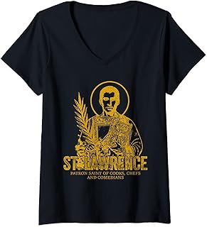 Womens Catholicism Gold St. Lawrence Catholic Christian Saint V-Neck T-Shirt