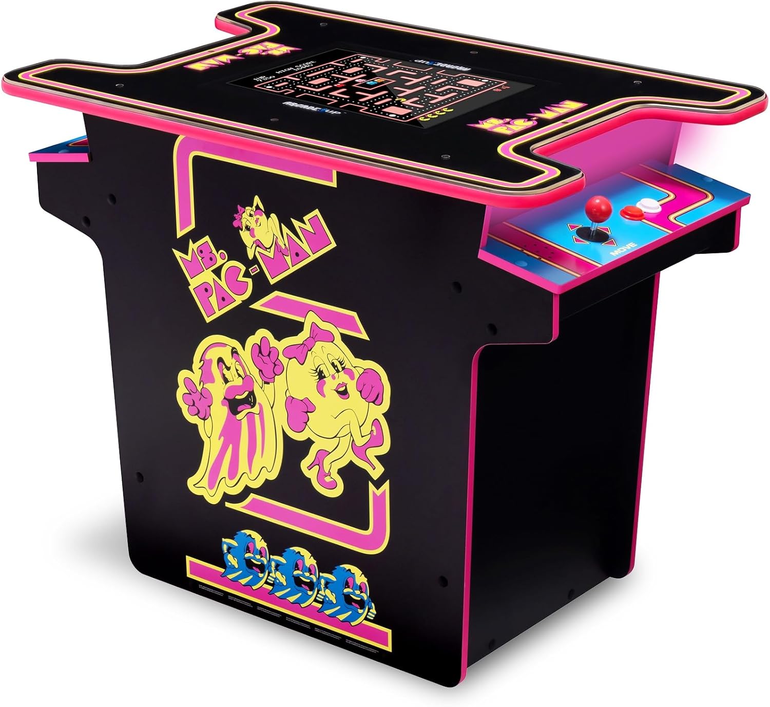 Arcade1Up Ms.PAC-Man Head-to-Head Arcade Machine – Retro Home Arcade Table with 12 Classic Games, Light-Up Control Deck & Real-Feel Joysticks