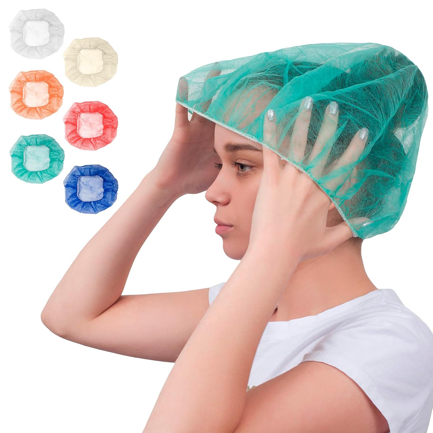 ABC PACK & SUPPLY Green Bouffant Caps 24 Inch. Pack of 100 Non Woven Hair Caps with Elastic Band. Breathable Disposable Polypropylene Hats. Unisex Protective Hair Covers for Food Service