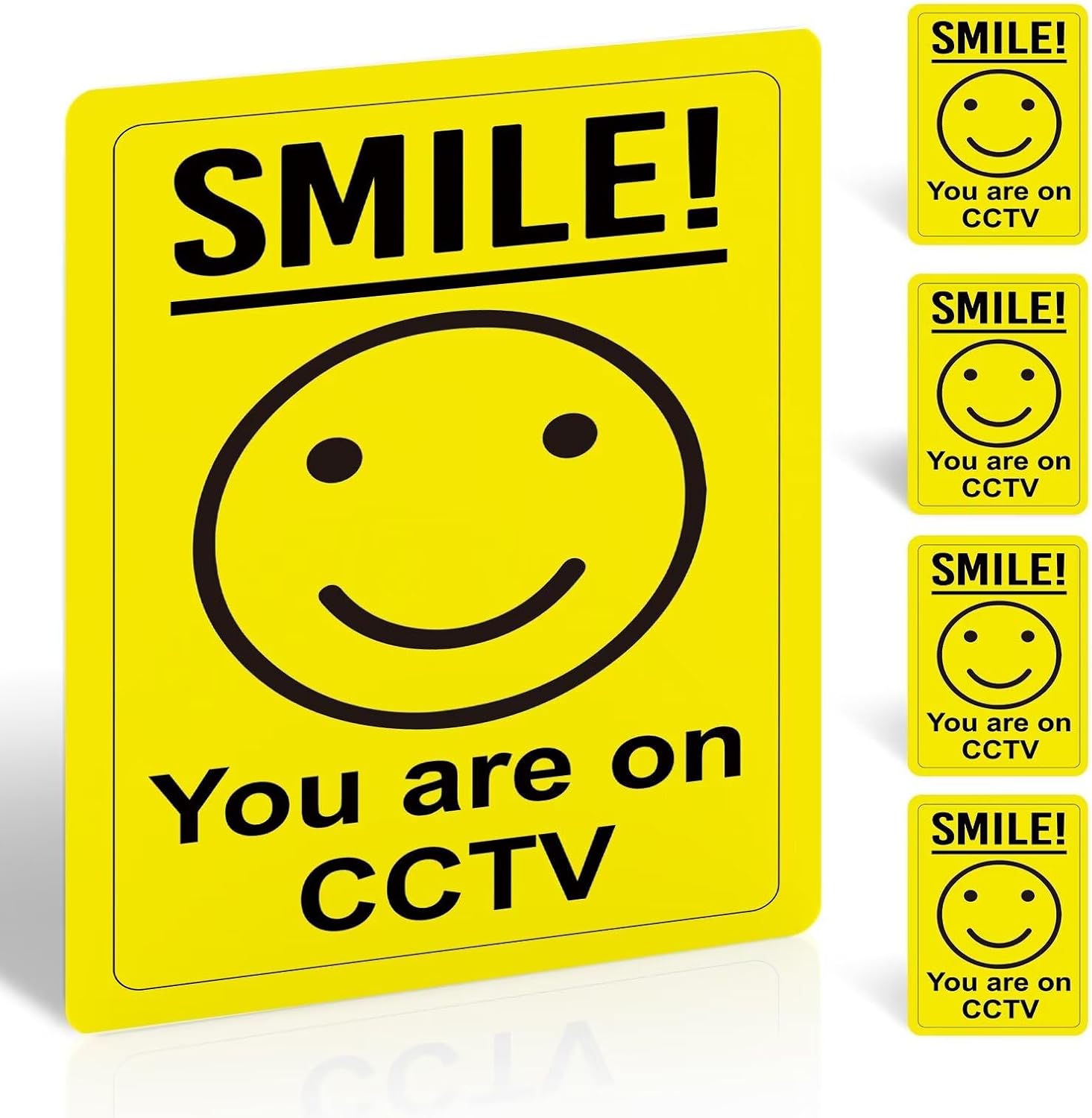 5 Pack Smile You are on CCTV Sign – 150x100mm Self-Adhesive Vinyl Stickers for Outdoor Use – Weatherproof Security Camera Warning Decals for Home, Shop, Office