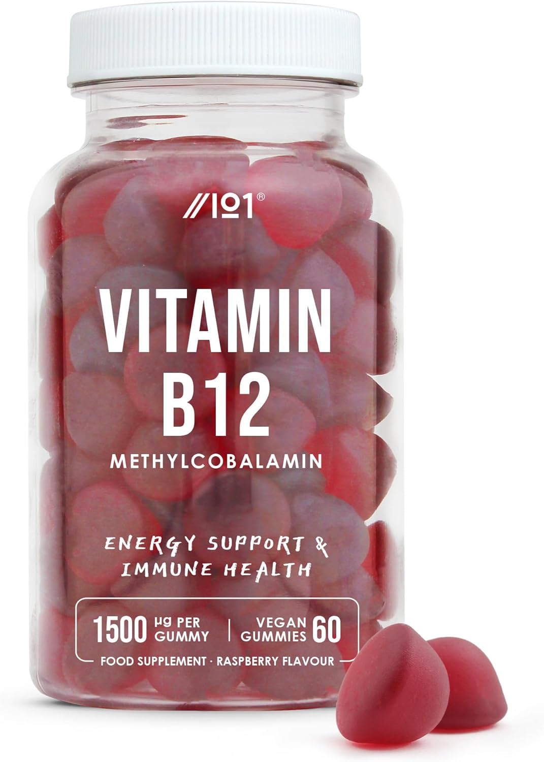Vitamin B12 Gummies 1,500mcg (per Gummy) - High Strength Methylcobalamin Supplement - Non-GMO, Gluten Free, Raspberry Flavour - 60 Vegan Gummies.