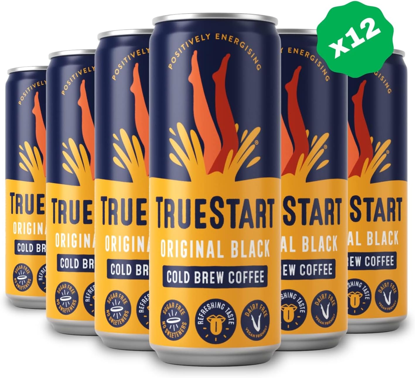 TrueStart Cold Brew Iced Coffee Cans, Original Black (12 x 250ml)– Ready-to-Drink Coffee Cans, Sugar-Free, Dairy Free Cold Brew, Mycotoxin-Free & Rich in Antioxidants