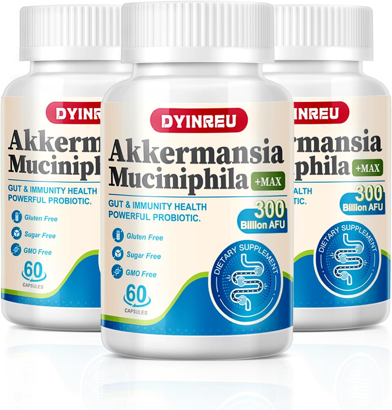 Akkermansia Muciniphila 300 Billion AFU，Increases GLP-1, Probiotics for Digestive, Gut, Immune & Overall Health,Enhances Gut Digestive Lining function, A Live Probioticsfor Women Men,60 Capsules