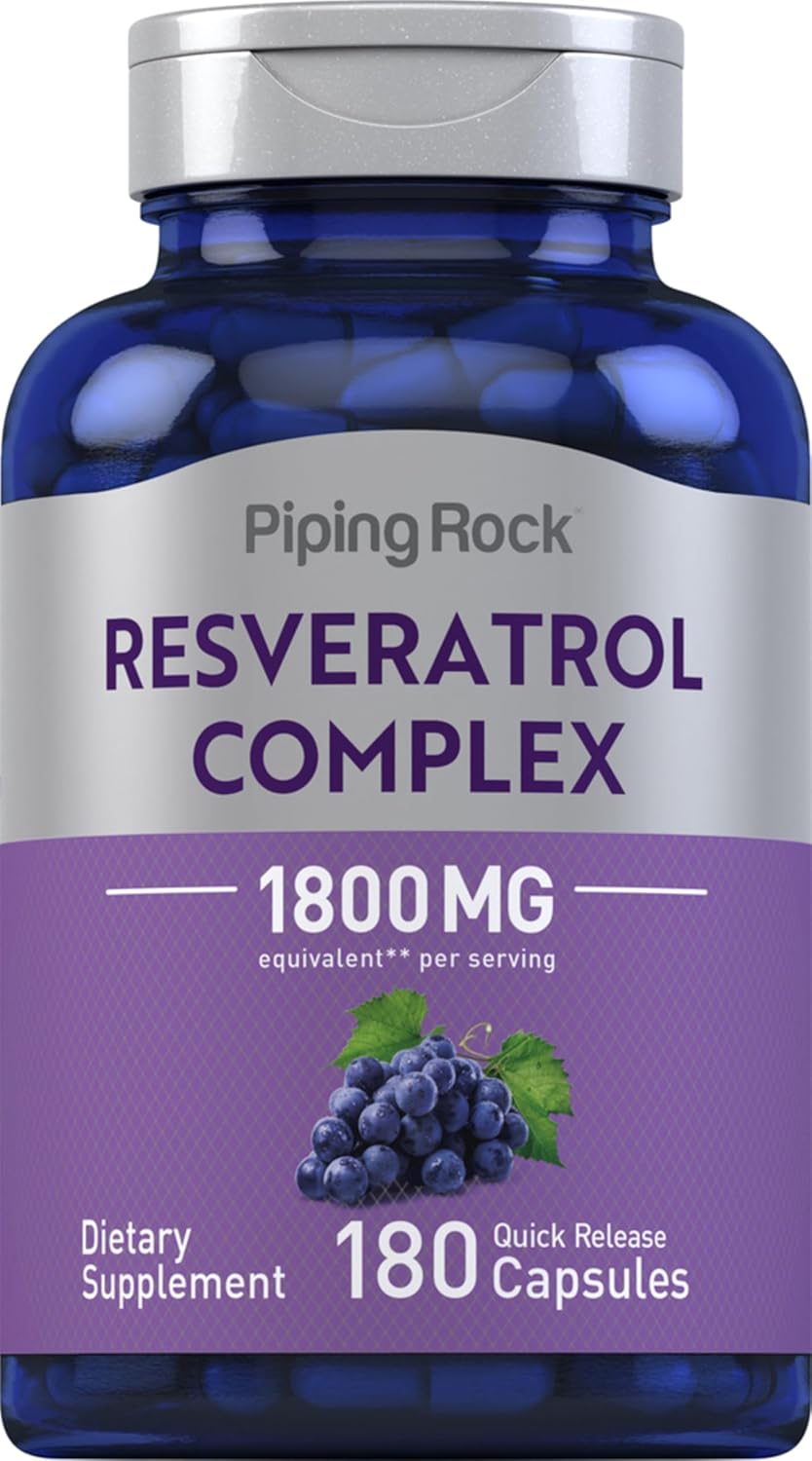 Piping Rock Resveratrol Complex 1800 mg | 180 Capsules | Grape Seed Extract | Non-GMO, Gluten Free Supplement
