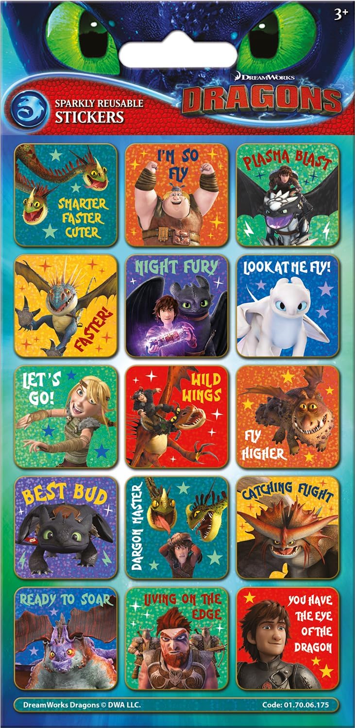 Paper Projects DreamWorks Dragons Sparkly Reusable Caption Stickers | Official Licensed Product | Reusable on Non-Porous Surfaces