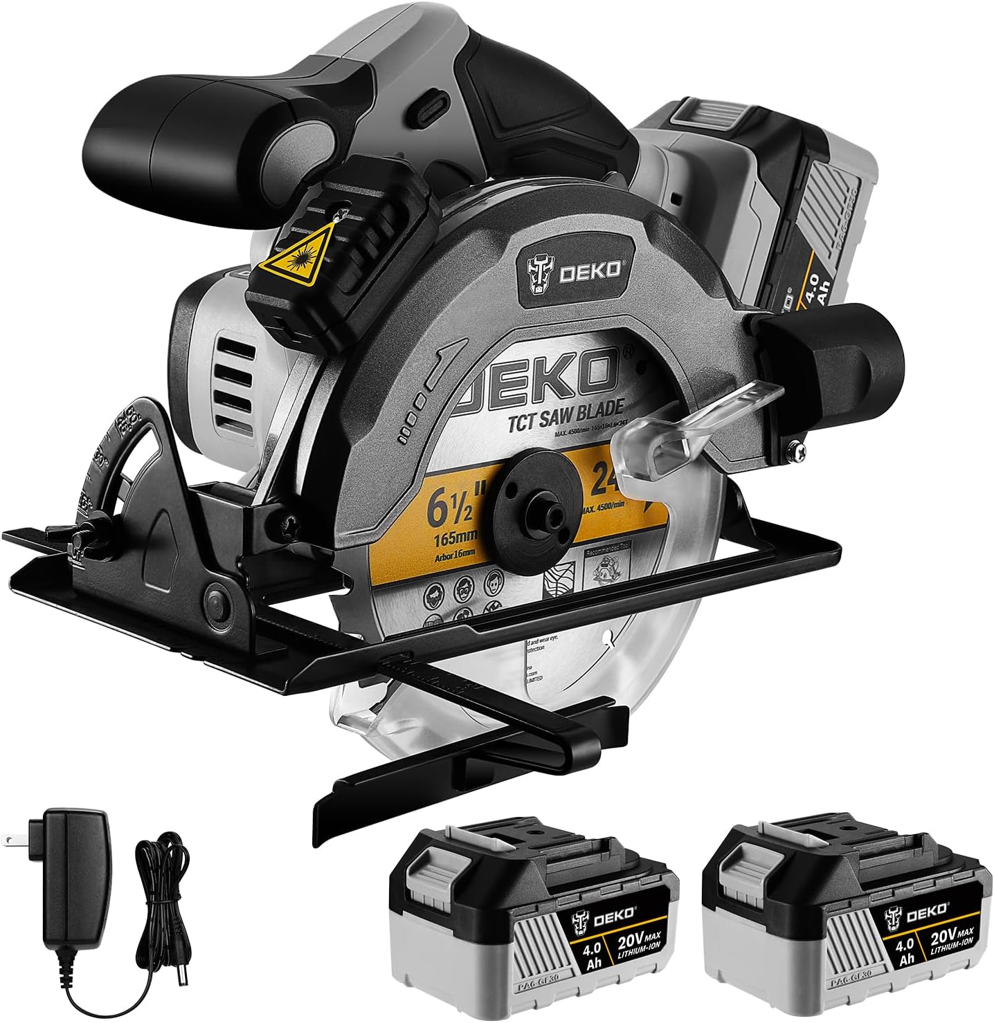 DEKOPRO 20V Cordless Circular Saw, 6-1/2-Inch Blade, 4500 RPM Circular Saw Cordless with 2 Battery and Charger（ 4.0Ah ）